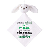 Doudou Bébé Lapin Humour Haut Pyreneen Gaze de Coton Cadeau Baby Shower