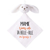 Doudou Bébé Lapin Humour Mamie Belle Fille Gaze de Coton Cadeau Baby Shower