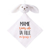 Doudou Bébé Lapin Humour Mamie Fille Gaze de Coton Cadeau Baby Shower