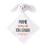 Doudou Bébé Lapin Humour Mamie Gendre Gaze de Coton Cadeau Baby Shower