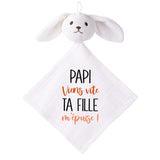 Doudou Bébé Lapin Humour Papi Fille Gaze de Coton Cadeau Baby Shower