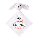 Doudou Bébé Lapin Humour Papi Gendre Gaze de Coton Cadeau Baby Shower