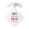Doudou Bébé Lapin Humour Papy Fils Gaze de Coton Cadeau Baby Shower