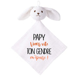 Doudou Bébé Lapin Humour Papy Gendre Gaze de Coton Cadeau Baby Shower