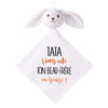 Doudou Bébé Lapin Humour Tata Beau Frere Gaze de Coton Cadeau Baby Shower