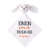 Doudou Bébé Lapin Humour Tonton Beau Frere Gaze de Coton Cadeau Baby Shower