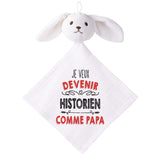 Doudou Bébé Lapin Je Veux Devenir Historien comme Papa Gaze de Coton Cadeau Baby Shower