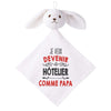 Doudou Bébé Lapin Je Veux Devenir Hotelier comme Papa Gaze de Coton Cadeau Baby Shower