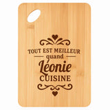 Planche bambou gravée personnalisée femme idée cadeau Fête des Mères apéro 30×20 prénom cuisine plateau fromage anniversaire noel maman mamie