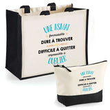 Cabas femme sac plage ou shopping tote bag pochette trousse Idée cadeau original pour anniversaire Noël travail départ retraite collègue famille fete des mères maman mamie