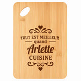Planche bambou gravée personnalisée femme idée cadeau Fête des Mères apéro 30×20 prénom cuisine plateau fromage anniversaire noel maman mamie