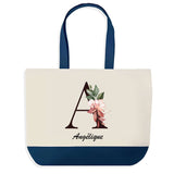 Sac de shopping bleu Angélique Lettre Fleur