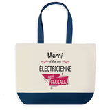 Sac de shopping bleu Merci Électricienne Géniale