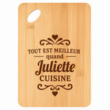 Planche bambou gravée personnalisée femme idée cadeau Fête des Mères apéro 30×20 prénom cuisine plateau fromage anniversaire noel maman mamie