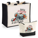 Cabas femme sac plage ou shopping tote bag pochette trousse Idée cadeau original pour anniversaire Noël travail départ retraite collègue famille fete des mères maman mamie