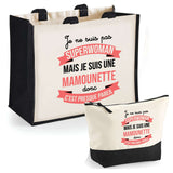 Cabas femme sac plage ou shopping tote bag pochette trousse Idée cadeau original pour anniversaire Noël travail départ retraite collègue famille fete des mères maman mamie