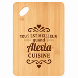 Planche bambou gravée personnalisée femme idée cadeau Fête des Mères apéro 30×20 prénom cuisine plateau fromage anniversaire noel maman mamie
