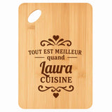 Planche bambou gravée personnalisée femme idée cadeau Fête des Mères apéro 30×20 prénom cuisine plateau fromage anniversaire noel maman mamie