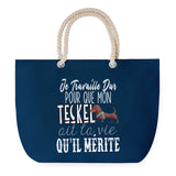 Sac de plage Bleu anse corde Teckel Travailler Dur pour mon Chien