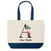 Sac de shopping bleu Anne-Sophie Lettre Fleur