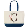 Sac de shopping bleu Calie Lettre Fleur