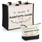 Cabas femme sac plage ou shopping tote bag pochette trousse Idée cadeau original pour anniversaire Noël travail départ retraite collègue famille fete des mères maman mamie