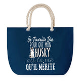 Sac de plage Bleu anse corde Husky Travailler Dur pour mon Chien