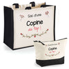 Cabas femme sac plage ou shopping tote bag pochette trousse Idée cadeau original pour anniversaire Noël travail départ retraite collègue famille fete des mères maman mamie