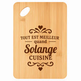 Planche bambou gravée personnalisée femme idée cadeau Fête des Mères apéro 30×20 prénom cuisine plateau fromage anniversaire noel maman mamie