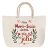 Sac Fête des Mères Mamie Famille Idée Cadeau anniversaire Noël Travail Boulot Métier Départ Retraite Collègue Femme cabas shopping plage