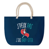 Sac de Plage Bleu avec Anse Corde J'peux Pas Baby Sitter