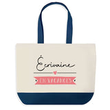 Sac de shopping bleu Écrivaine en Vacances