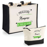 Cabas femme sac plage ou shopping tote bag pochette trousse Idée cadeau original pour anniversaire Noël travail départ retraite collègue famille fete des mères maman mamie