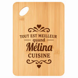Planche bambou gravée personnalisée femme idée cadeau Fête des Mères apéro 30×20 prénom cuisine plateau fromage anniversaire noel maman mamie