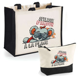 Cabas femme sac plage ou shopping tote bag pochette trousse Idée cadeau original pour anniversaire Noël travail départ retraite collègue famille fete des mères maman mamie