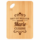 Planche bambou gravée personnalisée femme idée cadeau Fête des Mères apéro 30×20 prénom cuisine plateau fromage anniversaire noel maman mamie