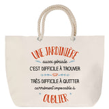 Sac Fête des Mères Mamie Famille Idée Cadeau anniversaire Noël Travail Boulot Métier Départ Retraite Collègue Femme cabas shopping plage
