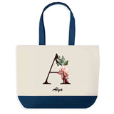 Sac de shopping bleu Alya Lettre Fleur