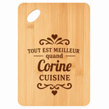 Planche bambou gravée personnalisée femme idée cadeau Fête des Mères apéro 30×20 prénom cuisine plateau fromage anniversaire noel maman mamie