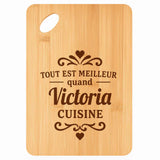 Planche bambou gravée personnalisée femme idée cadeau Fête des Mères apéro 30×20 prénom cuisine plateau fromage anniversaire noel maman mamie