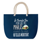Sac de plage Bleu anse corde Poules Travailler Dur