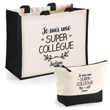 Cabas femme sac plage ou shopping tote bag pochette trousse Idée cadeau original pour anniversaire Noël travail départ retraite collègue famille fete des mères maman mamie