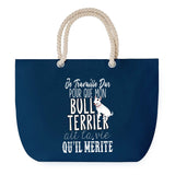 Sac de plage Bleu anse corde Bull Terrier Travailler Dur pour mon Chien
