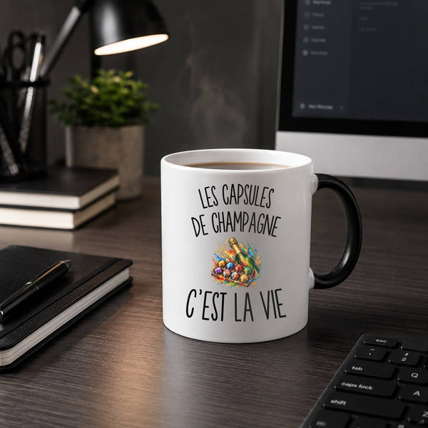 Mug Magique Les Capsules de Champagne c’est la vie