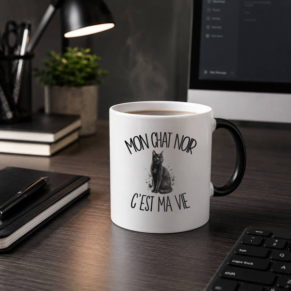 Mug Magique Mon chat noir c'est ma vie