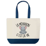 Sac de shopping bleu Méditation Éléphant c'est la Vie