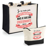 Cabas femme sac plage ou shopping tote bag pochette trousse Idée cadeau original pour anniversaire Noël travail départ retraite collègue famille fete des mères maman mamie