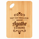 Planche bambou gravée personnalisée femme idée cadeau Fête des Mères apéro 30×20 prénom cuisine plateau fromage anniversaire noel maman mamie
