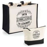 Cabas femme sac plage ou shopping tote bag pochette trousse Idée cadeau original pour anniversaire Noël travail départ retraite collègue famille fete des mères maman mamie