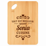 Planche bambou gravée personnalisée femme idée cadeau Fête des Mères apéro 30×20 prénom cuisine plateau fromage anniversaire noel maman mamie